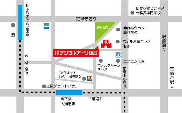 専門学校デジタルアーツ仙台地図